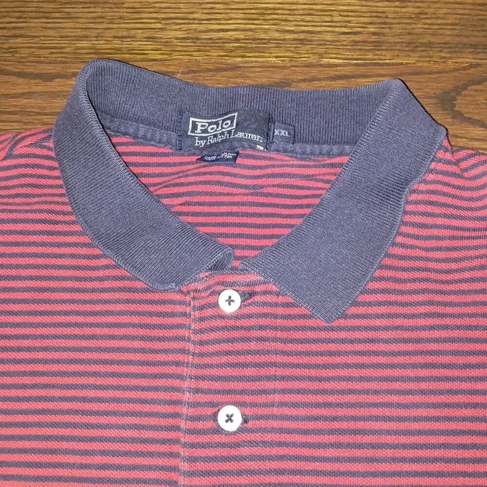 Vintage Polo Ralph Lauren Polo Shirt Mens XXL 2XL Striped Blue Red Small Pony